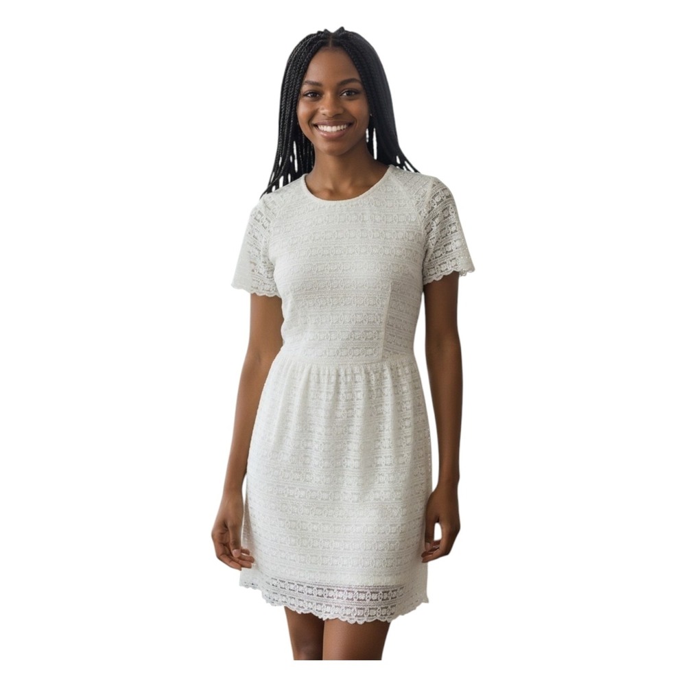 Free People Ivory Lace Dress Coquette Feminine Girlie Bridal White Mini Size 6